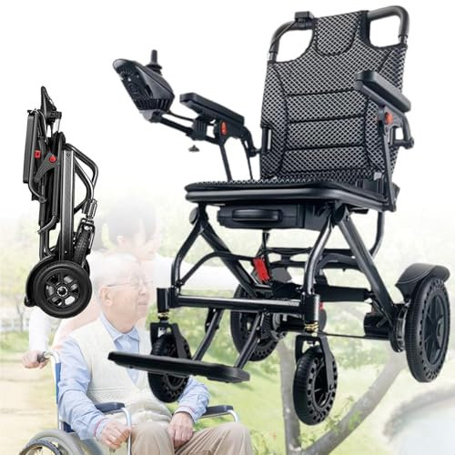Sedia a rotelle elettrica, sedia a rotelle pieghevole leggera, scooter per adulti con capacità di 100 kg, telaio in alluminio e carbonio per viaggi e uso quotidiano