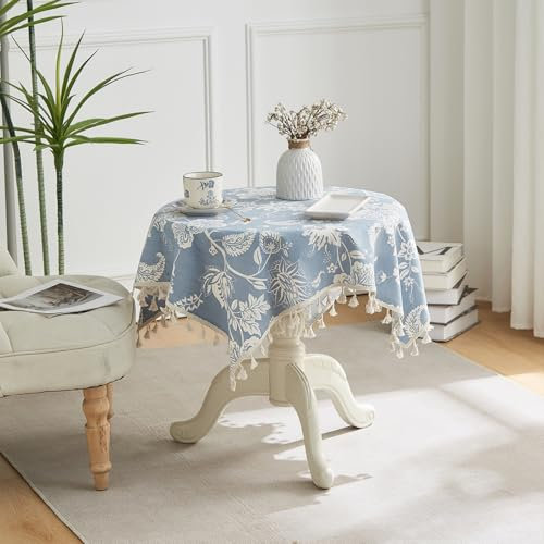 Rustikale Blume Drucken Tischdecke Vintage Baumwolle Leinen Tischtuch Vintage Tischdecke für Indoor Outdoor Küche Essen Picknick Dekoration (Begonie (Aqua Blau),60 * 60cm)