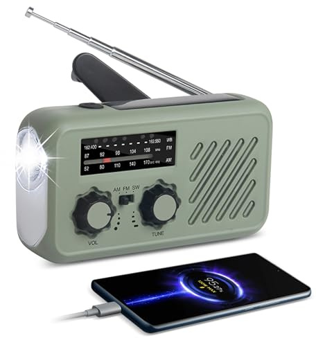Anluomafuy Radio Solaire d’Urgence, Radio à Manivelle Auto-alimentée, Portable Météo AM/FM/WB avec Batterie Rechargeable 2000mAh, Poche LED, SOS, Recharge du Téléphone, pour Randonnée et l'Extérieur