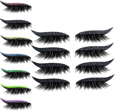 4 Paar Lazy Eyeshadow Wimpernpatch, Wimpern ohne Kleber, Lazy Eye Shadow Eyelash Patch, 2-in-1 Glitzer-Lidschatten-Aufkleber mit Wimperns, Wiederverwendbare Wasserdicht Wimpern (A, Schwarz)