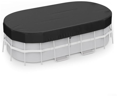 Cubierta de piscina de forma ovalada, cubierta de piscina con protector de cubierta de piscina sobre el suelo, resistente al frío y a los rayos UV, a prueba de polvo, negro (10 x 16 pies)