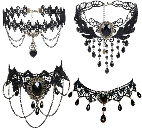 EIROVYA 4 Stück vampir kette, Vampir schmuck, Choker gothic, Gothic halskette, Choker kette damen