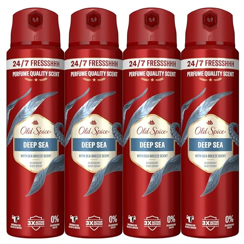 Old Spice Deep Sea Desodorante Spray para Hombre Sin Aluminio, 4x150ml