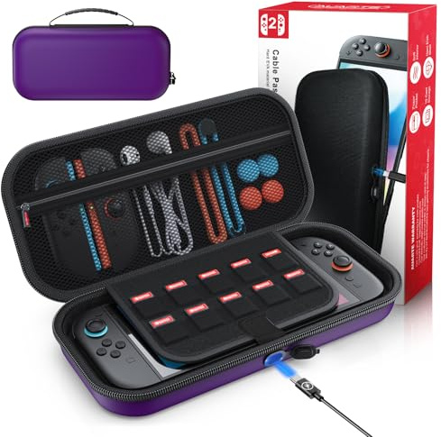 [Charge à l'intérieur] Étui pour Nintendo Switch 2 Console (2025), Protection Housse de Voyage Portable avec Pochette pour Switch 2 Accessoires et 10 Cartes de Jeux, Switch Coques (Violet)