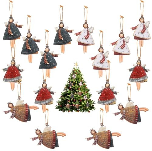 Decorazioni Natalizie Angeli in Legno 40 Pezzi Set addobbi per Albero di Natale 6 * 8 cm 4 Colori con Cordino per Decorazioni casa Feste e Regali di Natale
