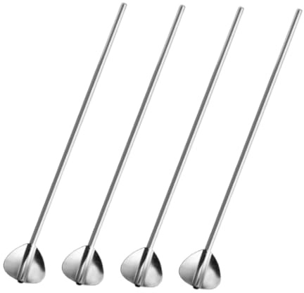 MUELODSIC 4 piezas Cucharas Mezcladoras y Pajitas de Acero Inoxidable Reutilizables para Bebidas Postres Helados Diseño Integrado y Mango Cómodo para Uso Hogar y Bar Reutilizable