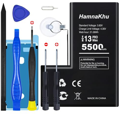 Batterie de rechange haute capacité 5500 mAh pour iPhone 13 Pro Max, outils professionnels et adhésif inclus