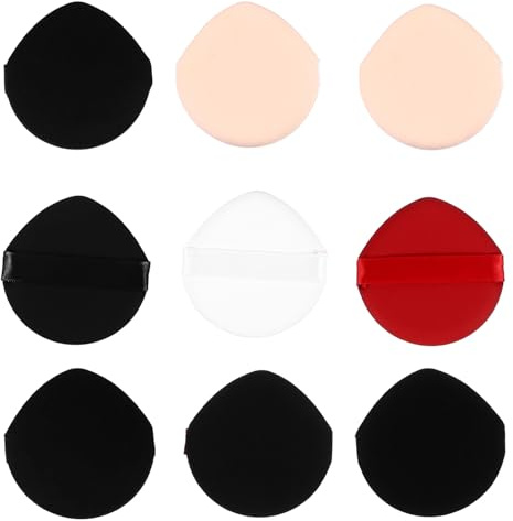LIFKOME Juego de 9 Borlas de Maquillaje Forma de Gota y Triángulo Base de Maquillaje Borla de Polvos Portátil Colores y Ideales para Polvos Sueltos y Minerales Tamaño Compacto
