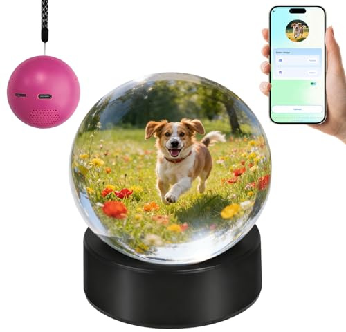 Personalisierte Video Kugel, 7 cm, Zwei Vorführungsmodell, Kristallkugel mit LED-Licht für Unvergessliche Anlässe, Kompatibel mit WLAN, Dekorative Erinnerungsgeschenke, USB-C(Rosa)