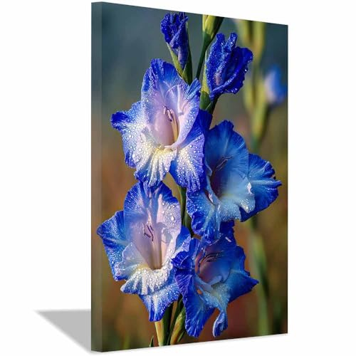 ZAMAEIU Botanische Bilder Gladiolen wandbilder, Für Wohnzimmer, Schlafzimmer, Café, Hotel usw.(blau145)-20x30cm Gerahmt