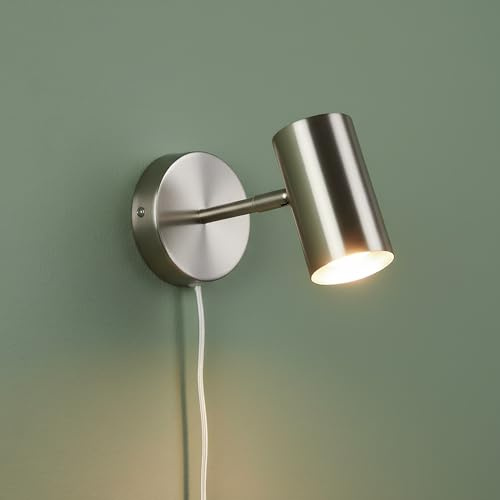 BARCELONA LED - Justerbar Vägglampa Inomhus Ben med Sladd, Strömbrytare och Stickkontakt, Vägglampa Sovrum E27 för Läsning & Sänggavel, Modern Aluminiumdesign, E27-sockel,Färg Krom