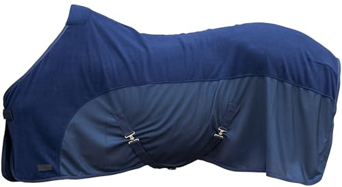 Covalliero - Abschwitzdecke FS26 – Pferdedecke mit Brustverschnallung, Kreuzgurten & Schweifriemen – leicht & atmungsaktiv – Transport- & Fliegendecke in Dunkelblau (Dark Navy) – Gr. 155cm