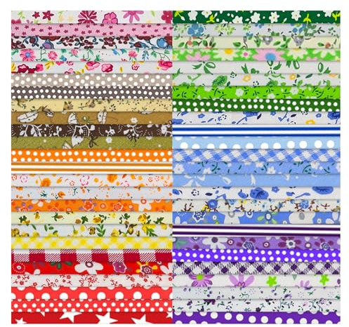 Aucuu Bomullstyger för Sömnad, Parti med 50 stycken 10*10cm Tryckta Tyger, 100% Bomulls Tyg för Patchwork, för Sömnadsentusiaster, Vuxna och Barn, DIY-dockor, Kläder, Inredning