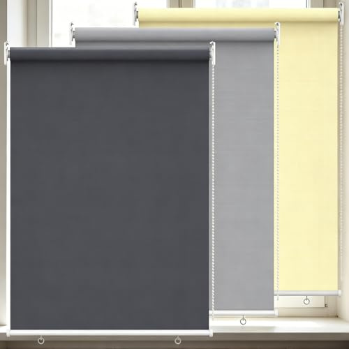 Ferzone Verdunkelungsrollo mit Bohren 100x140cm, Verdunkelungsrollo Sichtschutz, Senkrechtmarkise Fensterrollo, Wandmontage Thermorollo, Sonnenschutzrollo Innen Außen, für Fenster Tür, Anthrazit