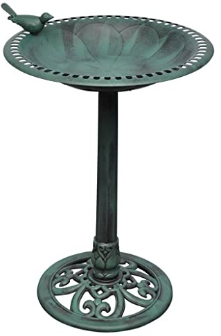 Bain d'oiseaux sur Pied avec Figurine décorative, Abreuvoir pour Oiseaux de Jardin, Bassin d'eau extérieur en Plastique résistant aux intempéries, 54x50x76 cm