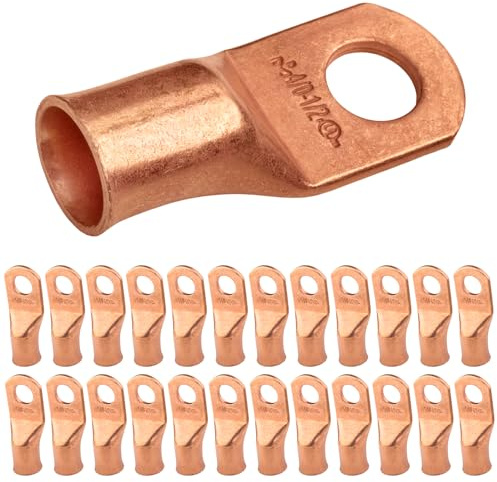 Selterm Connettori Elettrici 4/0 AWG (95 mm²) - 1/2 Pollici (M12) - Capicorda Elettrici in Rame Nudi, Connettori per Cavi Elettrici Tubolari Capicorda Elettrici Occhiello [B95] - 25 Pezzi