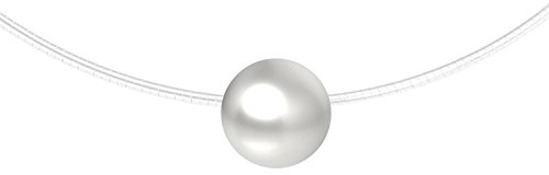 MYA art Damen Halskette Collier Kette Halsband 925 Sterling Silber Nylon Nylonband mit einer Perle Kugel Anhänger Perlenkette Weiß Brautschmuck MYASIKET-89