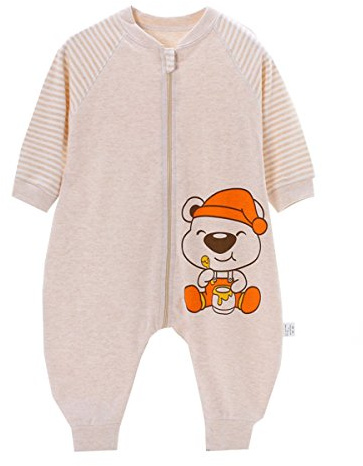 Chilsuessy Baby Sommer Schlafsack mit Beinen Unisex Kleine Kinder Schlafsack Baby Strampler Schlafanzug Pyjamas Baumwolle, Beige Baer, Etikett100/Koerpergroesse 85-95cm