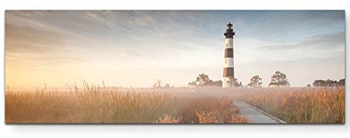 Paul Sinus Art Leinwandbilder | Bilder Leinwand 150x50cm Steg zum Leuchtturm im Sonnenschein