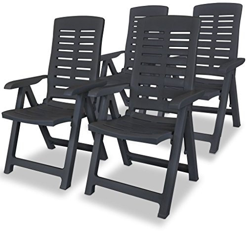 Festnight 4 STK. Verstellbare Gartenstühle Kunststoff Gartenstuhl Liegestuhl Klappbare Stühle 60 x 61 x 108 cm Anthrazit
