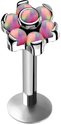Monster Piercing G23-Titan, 7 rosafarbene Opale, Kugelblume, Innengewinde mit 16 Gauge â€“ 6 mm Länge, Madonna Lip Labret-Schmuck