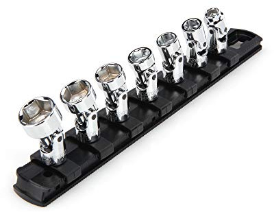 TEKTON 1/4 Zoll Antrieb Kardangelenk Steckschlüsselsatz, 7-teilig (1/4-9/16 Zoll) | SHD90109 | (0.6 cm-1.4 cm ), flach, 6-kant, Steckdosenschiene