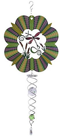 Inzopo Edelstahl-Windspiel, hängendes Windspiel, mehrfarbig, 3D-Metall, zum Aufhängen, Windspiel mit Helix-Spiralschwanz und Glaskugel – Libelle