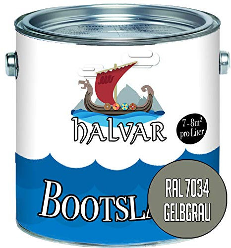 Halvar 2-K MATT Yachtlack Grau RAL 7000-7047 Bootslack für GFK/Polyester/Kunststoff 2-Komponenten Lack inkl. Härter (1 L, RAL 7034 Gelbgrau)