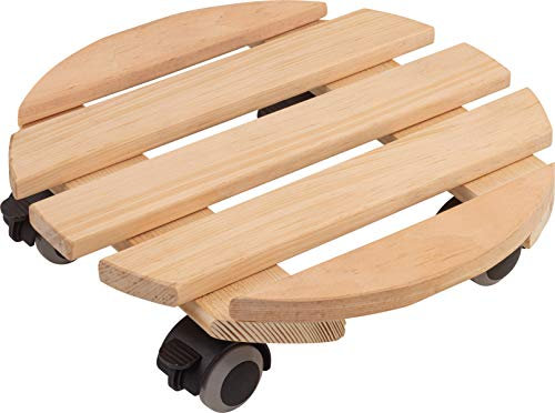 Metafranc 825220 - Carrello per Piante, Diametro 300 mm, Portata 60 kg, in Legno di Pino Naturale, Ruote in TPE con 4 Fermi/Rullo per Fiori/Supporto per Il Trasporto di Piante