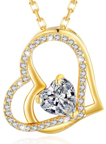 MISUMOR Halskette Damen Silber 925 Echt Gold Herz Kette Schmuck Damen Geschenke für Frauen, Freundin, Mama, Frau Geburtstag Valentinstag Muttertag Jahrestag, Hochzeitstag, Weihnachten