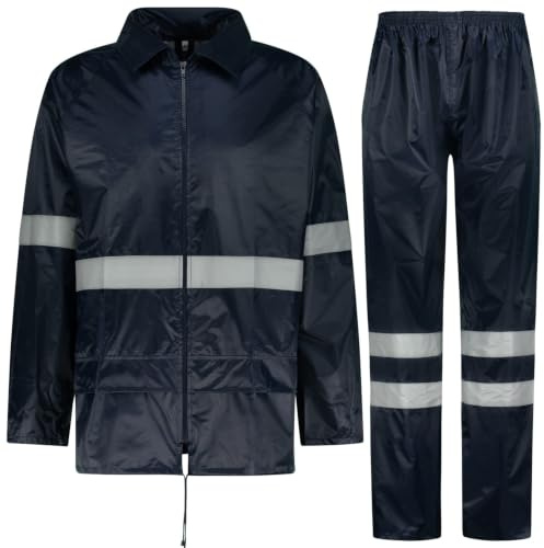 BWOLF Himalaya Combinaison de pluie pour homme à manches longues imperméable avec taille élastique Veste à capuche Vêtement de pluie + pantalon de pluie 2 poches, Bleu réfléchissant, XXXXL