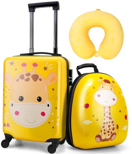 Emissary Kindergepäck-Set – Handgepäckkoffer für Jungen und Mädchen mit Rollen, Gelbe Giraffe, 11.81 inches x 7.48 inches x 17.72 inches, Auf Reisen