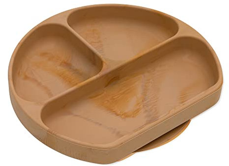 Bumkins - Plato adherente de silicona (3 compartimentos), Madera