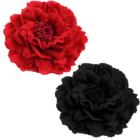 2 Stück Pfingstrosen-Haarnadel, rote und schwarze Blumen-Haarspange, Pfingstrosen-Haarspange, künstliche Blumen-Haarnadeln, Haarschmuck, Vintage-Rosen-Fascinator für Frauen Mädchen Party Strand