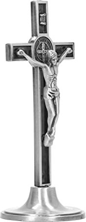 Croce Cattolica, in Lega di Zinco in Metallo Bellissimo Crocifisso Verticale da Parete da Parete per Tavolo (D'argento)