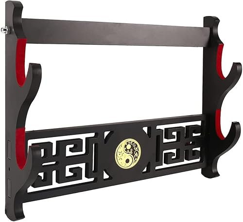 Schwerthalter Katana Wandhalterung – 2-Tier Tai Chi Symbol samtgepolsterter Katana Halter Samurai Schwert Display Rack Zauberstab Lichtschwert Wakizashi Schwert Ständer Display Aufhänger