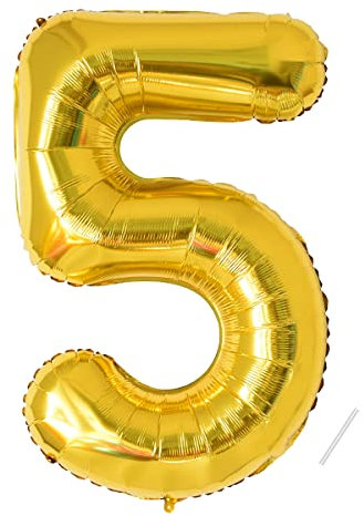 Palloncino Compleanno Numero 5 Oro,101 CM Palloncino Numero 5 Foil Gigante,Decorazioni Feste di Compleanno Palloncino,Vola con l'Elio