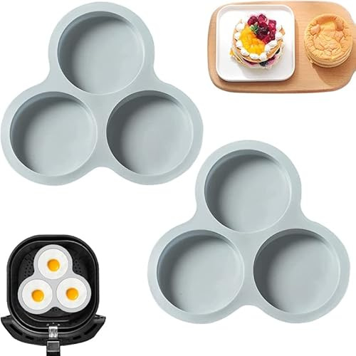 Nexoria Air Fryer Egg Pan, Silicone Egg Mould Round Muffin Muffin Pan Baking Mold Non Stick Air Fryer Baking Pan Cupcake Baking Mould for Making Mini Pie (2Pcs Grey)