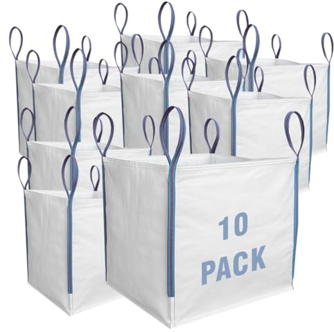 TGL PACKAGING 10 Pieces 85x85x85cm 1 Tonne Builders Bulk Bag – Heavy Duty FIBC Sack with 4 Lifting Handles, Recyclable Woven Polypropylene Bag for Garden Waste, Rubble, Sand, Aggregates