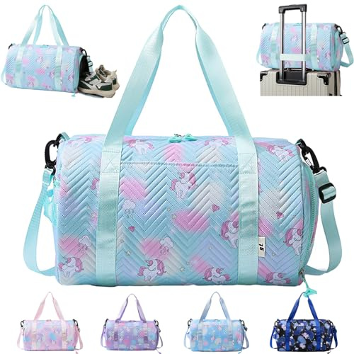 YOUYIKE Bolsa de Viaje Chica, 25 L Bolsa Deporte Niña Unicornio, Grande Travel Bag Fin de Semana, Bolsa de Natación para Playa, Bolsa Deporte con Compartimento Zapatos y Bolsillo Húmedo, Verde