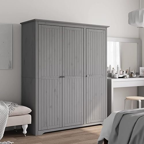 Homgoday Kleiderschrank mit viel Stauraum Garderobeschrank Lagerschrank Schlafzimmerschrank Dielenschrank für Schlafzimmer Wohnzimmer Flur BODO Grau 151,5x52x176,5 cm Massivholz Kiefer
