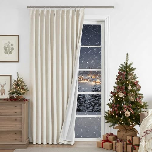 Vision Home Natural Pinch Pleated Full Blackout Curtains Linen Blended Room Darkening Window Curtains 90 inch for Living Room Bedroom Thermal Insulated Pinch Pleat Drapes with Hooks 1 Panel 60Wx90L