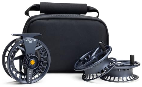 LAMSON | Liquid S-Series Fly Fiskerulle 3-pack | All-Water | 1 rulle & 2 bonusspolar + bärväska | stort berså, kraftfullt tätat drag, tryckgjutet aluminium