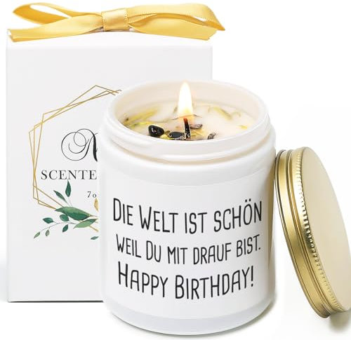 Geburtstagsgeschenk für Frauen,Happy Birthday Kerze Duftende,Lavendel-Vanille-Duft,Sojakerzen für Zuhause, Weihnachten, Birthday Geschenk Idee für beste, Freundin, Freund, Mama, Papa, Kollegen