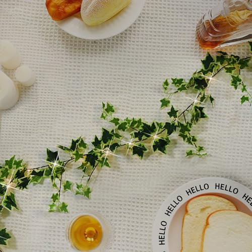 buywin Artificial Silk Ivy Garland Light Wall Hanging Vine String Lights Greenery Leaves for Party Wedding Home Decoration, Fake Foliage Plants(White)