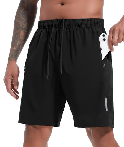 SIHOHAN Sports Shorts Men Gym Shorts Quick Dry Running Shorts Athletic Lightweight Workout Short with Zipper Pockets (Black, 3XL)