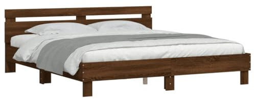 vidaXL Bettgestell, Bettrahmen mit Lattenrost, Bett Gästebett mit Kopfteil LED-Beleuchtung, Doppelbett Schlafzimmerbett Schlafzimmermöbel, Braun Eiche-Optik 160x200cm