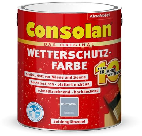 Consolan Wetterschutzfarbe, Deckender Holzschutz für Außen, Horizontblau, 2,5 L