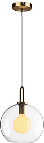 NICRX 300 mm klares sphärisches Glas Pendelleuchte, Klarglaskugel mit Messingfassung, Hängelampe für Kücheninsel (30CM)