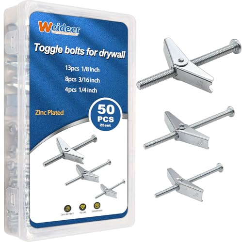 weideer 50 bulloni a levetta da parete per cartongesso da 1/8 3/16 1/4 resistenti tasselli a farfalla per cartongesso e kit di dadi ad alette per pareti vuote (25 set)